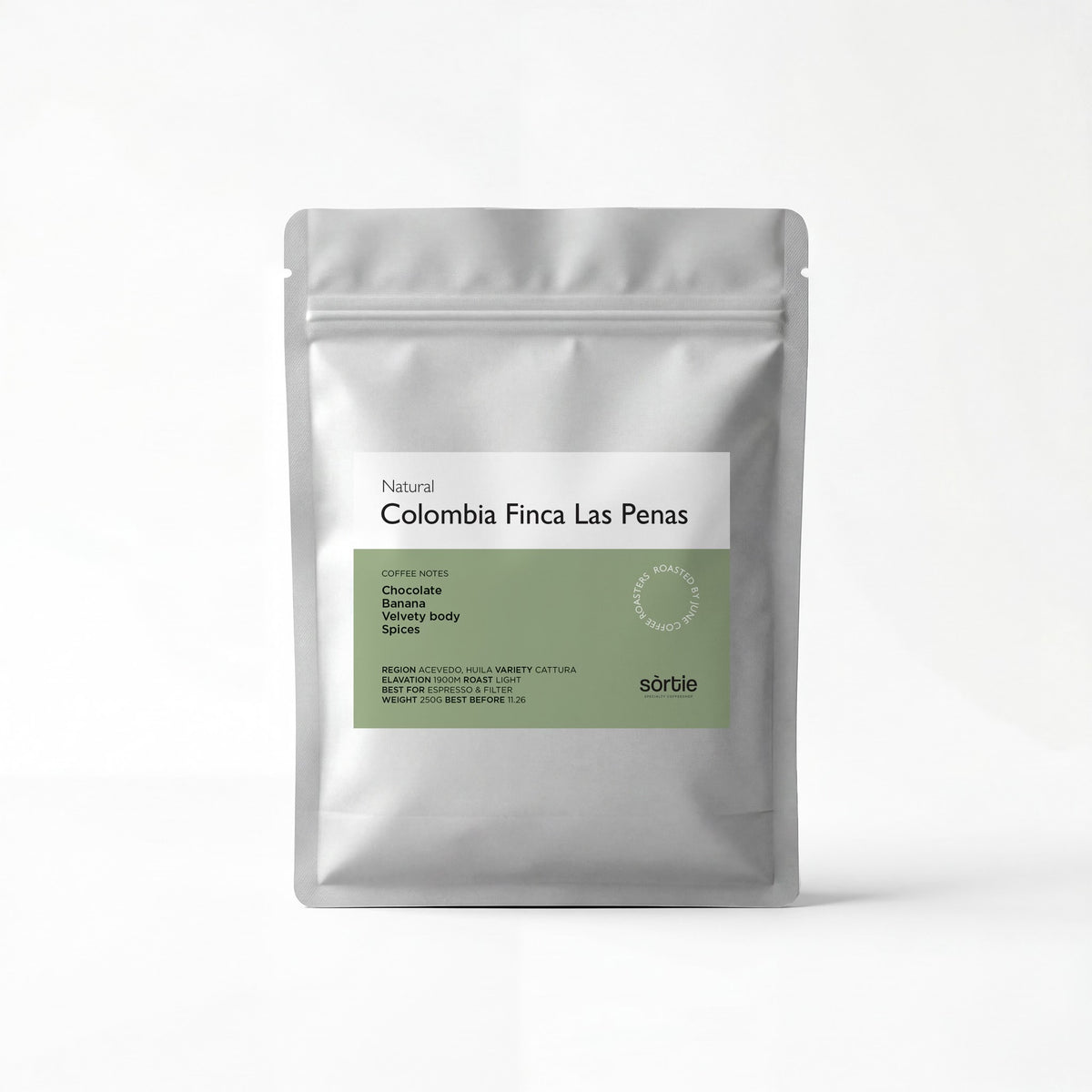 Sortie Colombia Finca Las Penas specialty coffee beans for espresso and filter.
